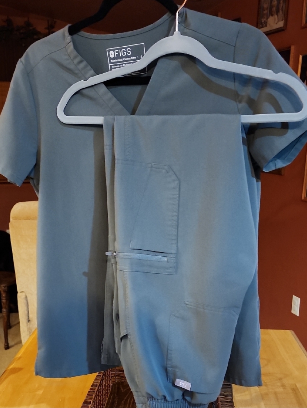 Gorgeous Figs Women's  Catarina Scrub Top Elastic and Drawstring Pants. Bonsai.